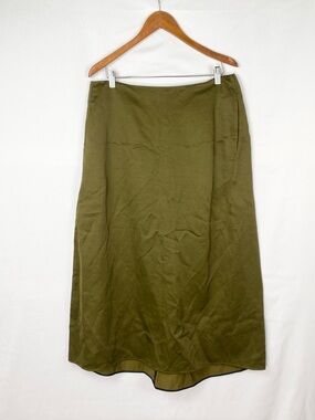 JIL Sander Viscose Satin Linen Size 44 Green MIDI Skirt Zip Pockets